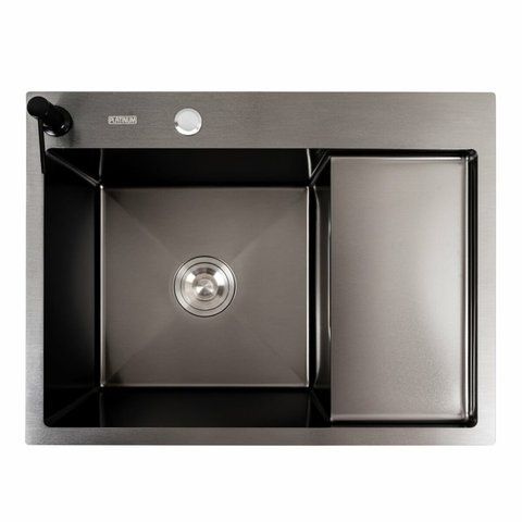 Кухонна мийка CM 65*50 L PVD чорна Platinum Handmade (круглий сифон 3.0/0.8) 44561 фото