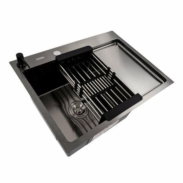 Кухонна мийка CM 65*50 L PVD чорна Platinum Handmade (круглий сифон 3.0/0.8) 44561 фото