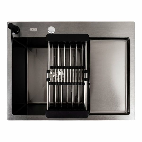 Кухонна мийка CM 65*50 L PVD чорна Platinum Handmade (круглий сифон 3.0/0.8) 44561 фото