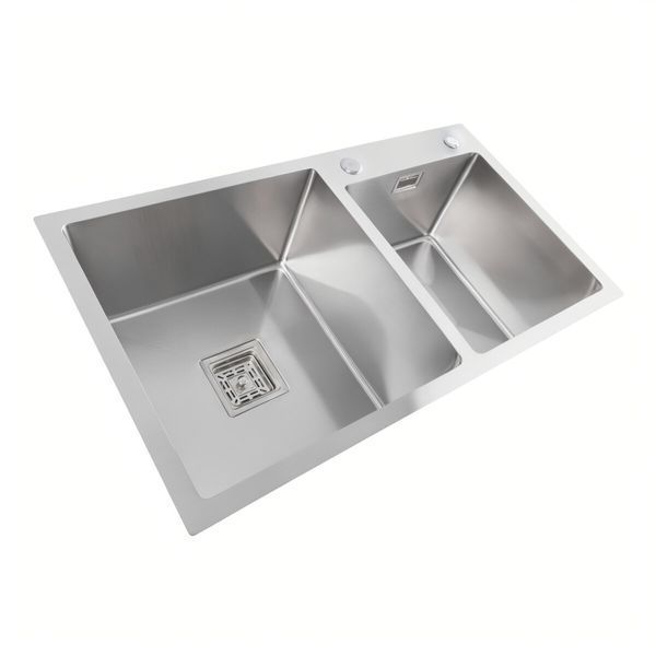 Кухонная мойка нержавеющая Platinum Handmade HDB 80*45 на две чаши (квадратный сифон) 40404 фото