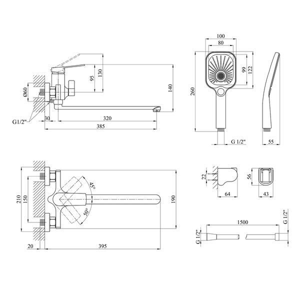 Смеситель для ванны Kroner KRP Makon - C070 CV033862 фото
