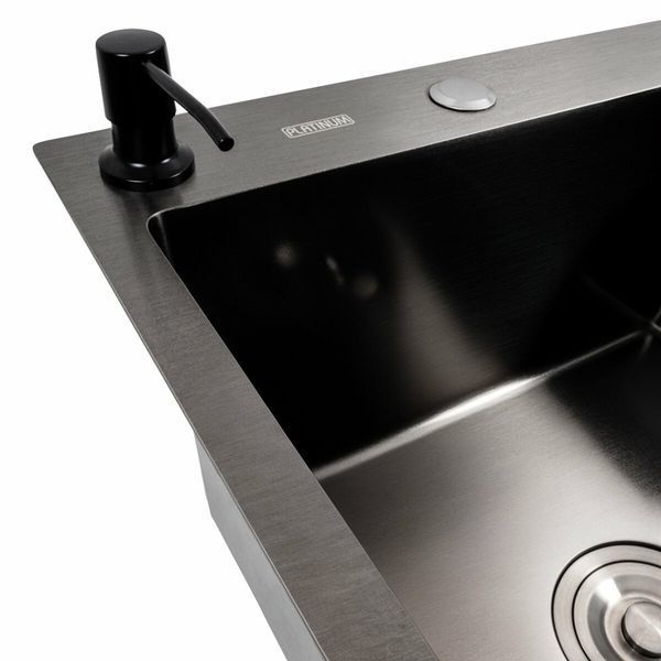 Кухонна мийка CM 65*50 L PVD чорна Platinum Handmade (круглий сифон 3.0/0.8) 44561 фото
