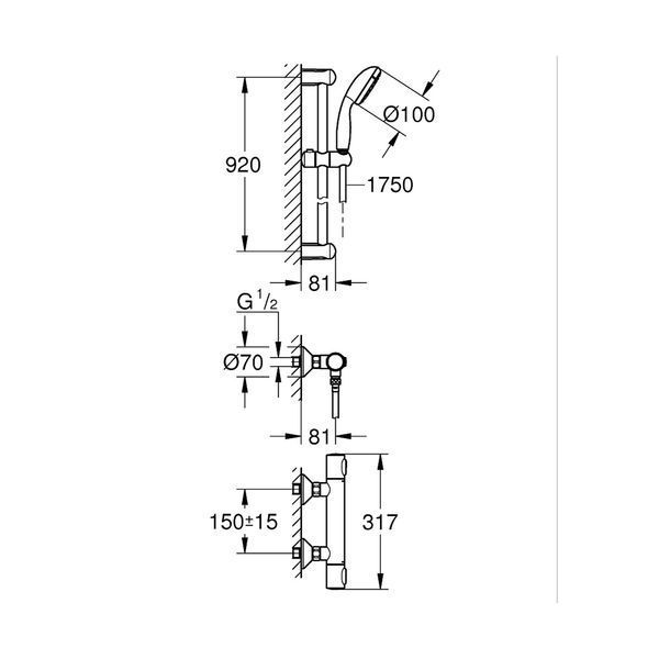 Змішувач термостатичний для душу Grohe QuickFix Precision Flow з душовим гарнітуром 34842000 CV031967 фото
