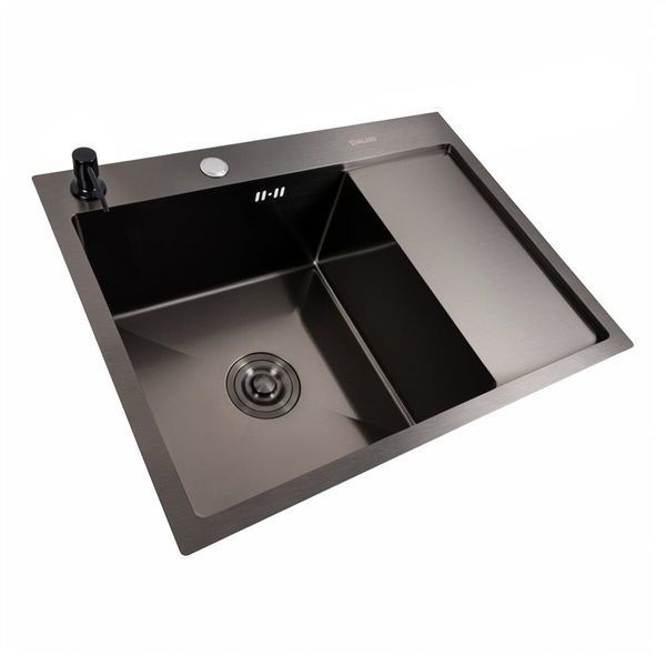 Кухонна мийка CM 65*50 L чорна PVD VALESO Handmade (круглий сифон 3,0/0,8) 45901 фото