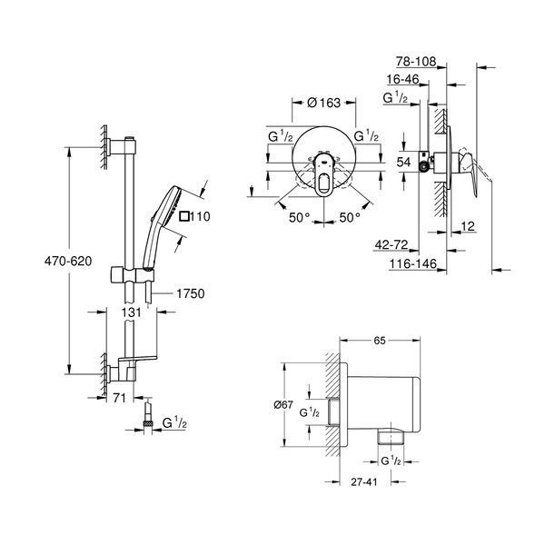 Душевая система Grohe Bauloop с гарнитуром Vitalio Comfort 110 и подключением Vitalio 2908026929 CV036740 фото