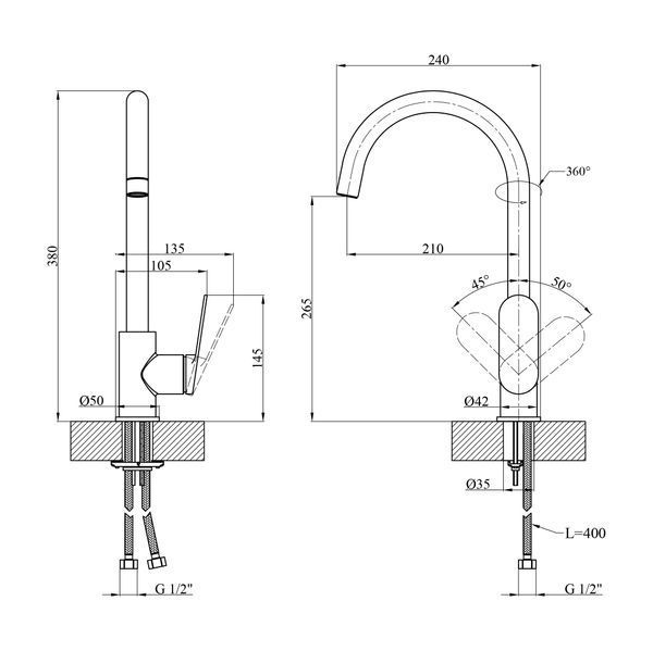 Змішувач для кухні Kroner Element 211512B-3801 CV035982 фото