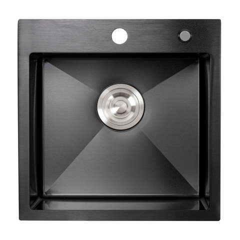 Кухонна мийка 45*45 Platinum Handmade PVD чорна (сифон крулий 3,0/0,8) 44883 фото