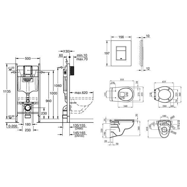 Комплект 4 в 1: Инсталляция Grohe Rapid SL 38840000 с панелью смыва Even 38966000 + унитаз A534UF Rimless с сиденьем Slim Soft Close дюропласт (UA38840966A) CV033583 фото