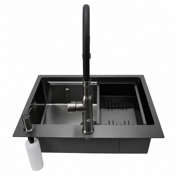 Комплект кухонної мийки 63х50HM PVD Pllen&oacute; Lazio ST07 Grafite SL43327 фото