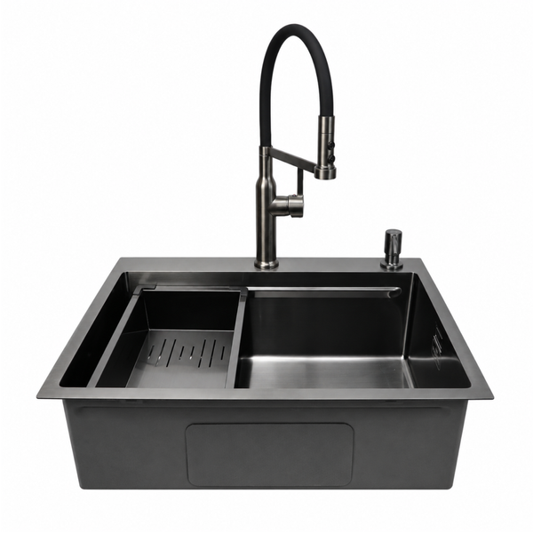Комплект кухонної мийки 63х50HM PVD Pllen&oacute; Lazio ST07 Grafite SL43327 фото