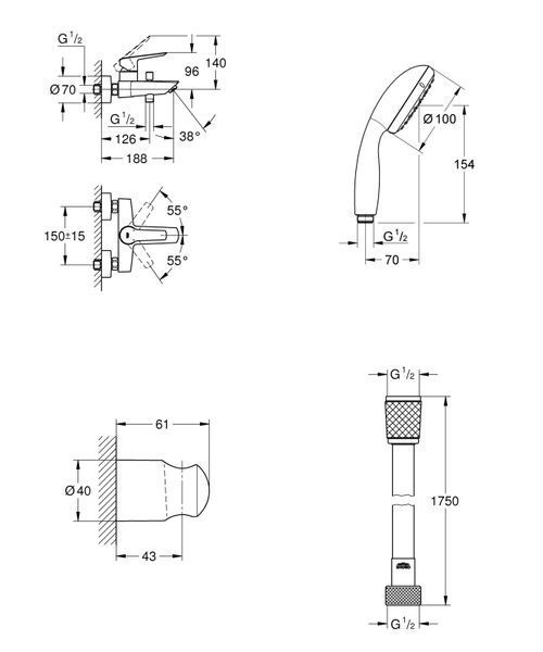 Однорычажный смеситель для ванны + душевой набор Grohe QuickFix Start (UA30330701) UA30330701 фото