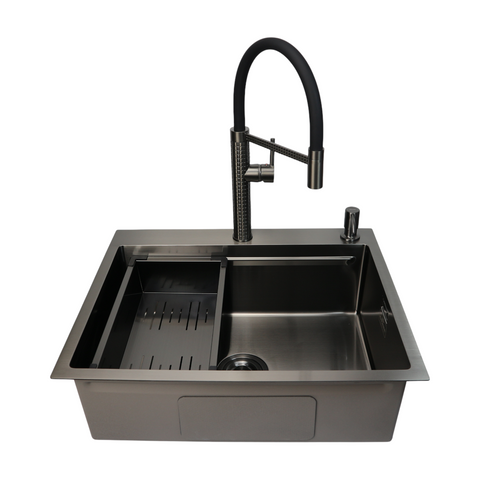 Комплект кухонної мийки 63х50HM PVD Pllen&oacute; Lazio ST05 Grafite SL33894 фото