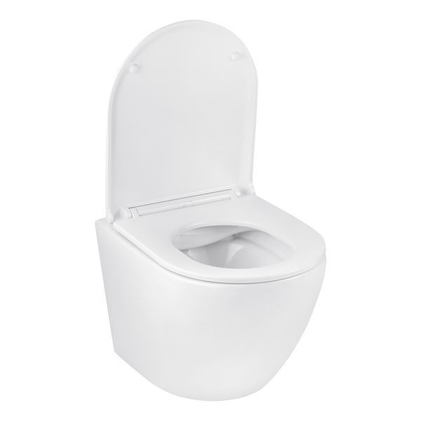 Комплект 4 в 1: Инсталляция Grohe Solido 2 в 1 38971000 + Панель смыва для унитаза Grohe Even Black 38966KV0 + Унитаз безободочный Kroner Harz WHI493736 RIMLESS с сиденьем Slim Duroplast / Soft-close (38971966KV0KH49R) CV036755 фото