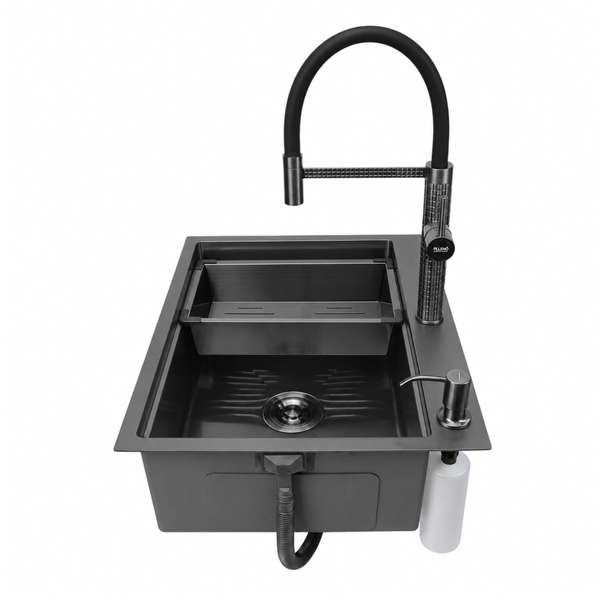 Комплект кухонної мийки 63х50HM PVD Pllen&oacute; Lazio ST05 Grafite SL33894 фото