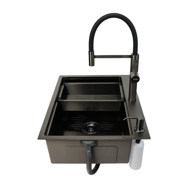 Комплект кухонної мийки 63х50HM PVD Pllen&oacute; Lazio ST05 Grafite SL33894 фото