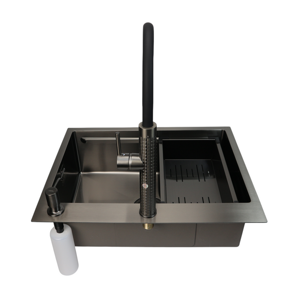 Комплект кухонної мийки 63х50HM PVD Pllen&oacute; Lazio ST05 Grafite SL33894 фото