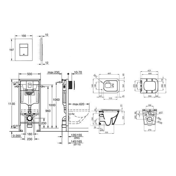 Комплект 4 в 1: Инсталяция Grohe Rapid SL 3 в 1 38772001 + Унитаз безободковый Kroner Eifel WHI493436 RIMLESS с сиденьем Slim Duroplast / Soft-close / Quick relase KE493436WHIR (38772001KE493436) CV033816 фото