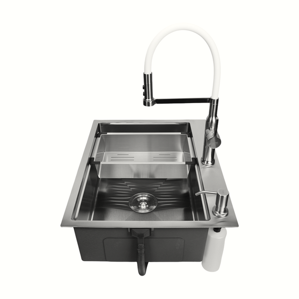 Комплект кухонної мийки Kroner KRP Geb&uuml;rstet 63х50HM ST16 WHI SL43417 фото