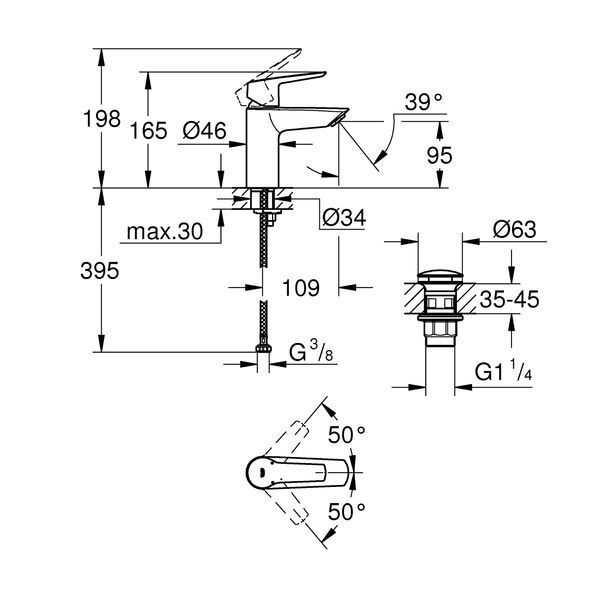 Смеситель для раковины Grohe QuickFix Start S-Size 235502432 с донным клапаном CV036251 фото