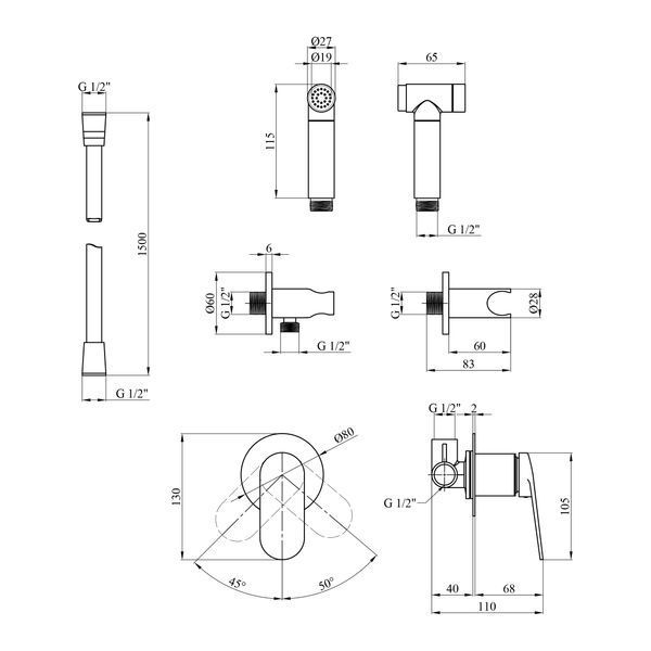 Набор для гигиенического душа со смесителем Kroner Element 211234-3801 CV035993 фото
