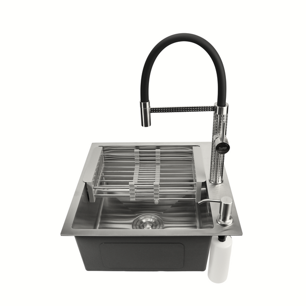 Комплект кухонної мийки Kroner KRP Geb&uuml;rstet 50х50HM ST15 BLK SL43895 фото