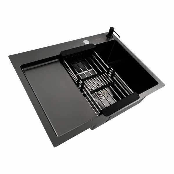 Кухонна мийка CM 65*50 R PVD чорна Platinum Handmade (круглий сифон 3.0/0.8) 44562 фото