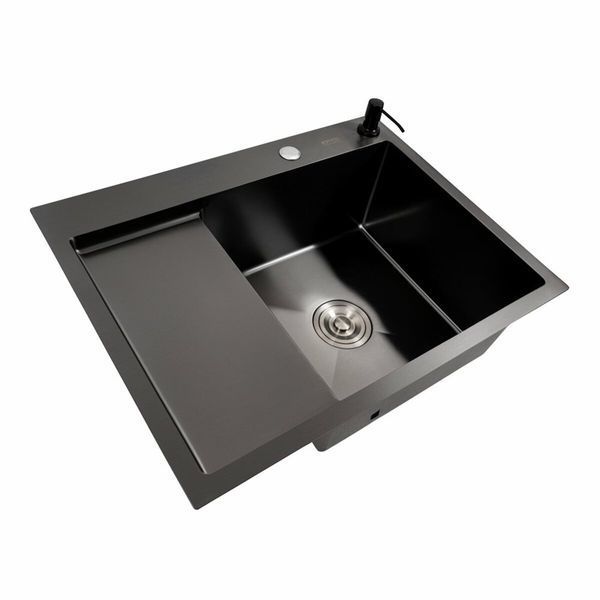 Кухонна мийка CM 65*50 R PVD чорна Platinum Handmade (круглий сифон 3.0/0.8) 44562 фото