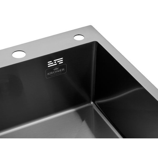 Комплект кухонної мийки Kroner KRP Schwarze 78х49HM PVD ST07 Grafite SL44792 фото