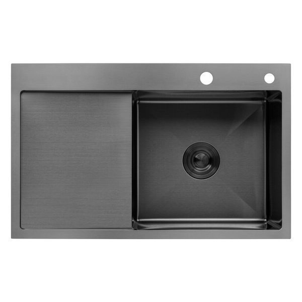 Комплект кухонної мийки Kroner KRP Schwarze 78х49HM PVD ST07 Grafite SL44792 фото