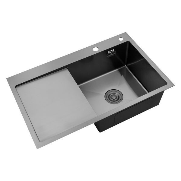 Комплект кухонної мийки Kroner KRP Schwarze 78х49HM PVD ST07 Grafite SL44792 фото