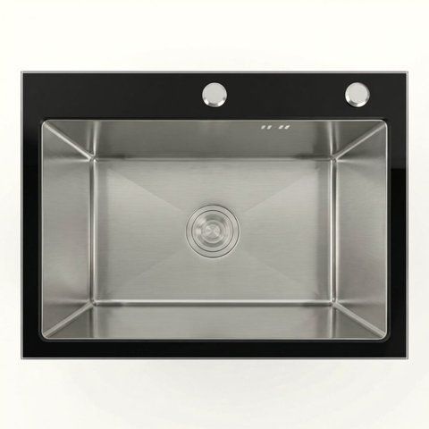 Кухонна мийка 60*45 скляна BLACK GLASS VALESO Handmade 53378 фото