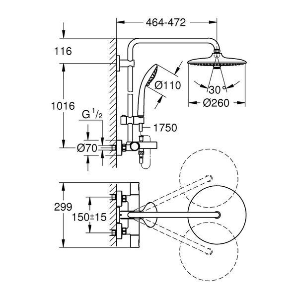 Душова система термостатична Grohe QuickFix Vitalio Joy System 260 27860001 CV030691 фото
