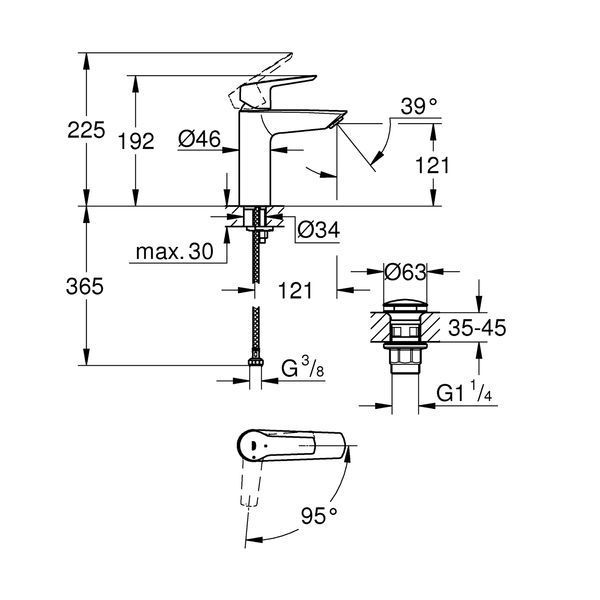 Смеситель для раковины Grohe QuickFix Start ES M-Size 237462432 с донным клапаном CV036253 фото
