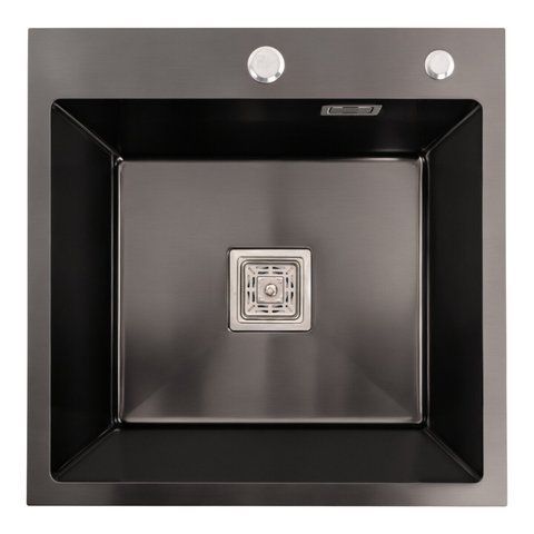 Мийка PVD Platinum Handmade HSBB 500x500x220 чорна (квадратний сифон,3.0/1.0) 36726 фото