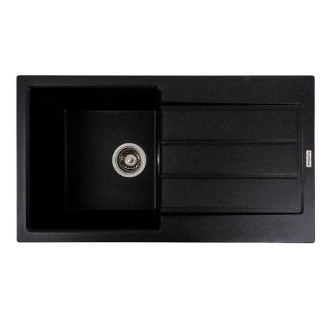 Гранітна мийка для кухні Platinum 7843 SOLID матовий Чорний металік 42253 фото