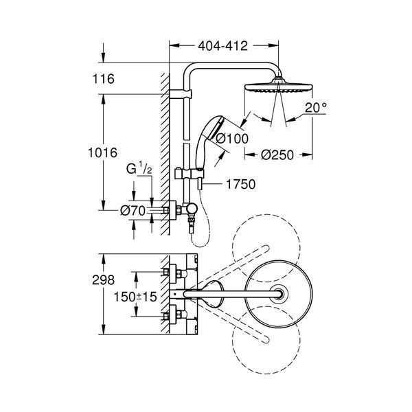 Душевая система термостатическая Grohe QuickFix Vitalio Start System 250 266772430 CV031147 фото