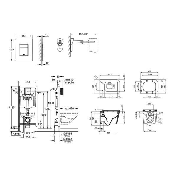 Комплект 4 в 1: Инсталляция GROHE Solido 3 в 1 3884966Q + Унитаз безободковый Kroner Eifel WHI483429 TORNADO с сиденьем Slim Duroplast / Soft-close / Quick relase KE483429WHIT (3884966KE483429) CV033819 фото