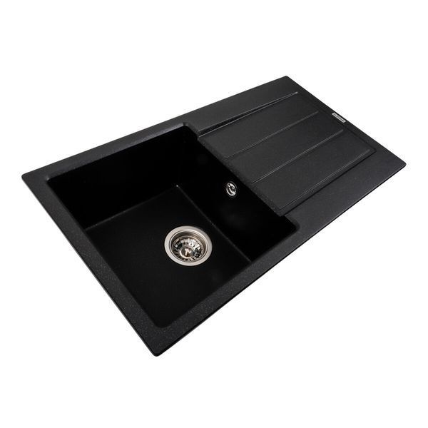 Гранітна мийка для кухні Platinum 7843 SOLID матовий Чорний металік 42253 фото
