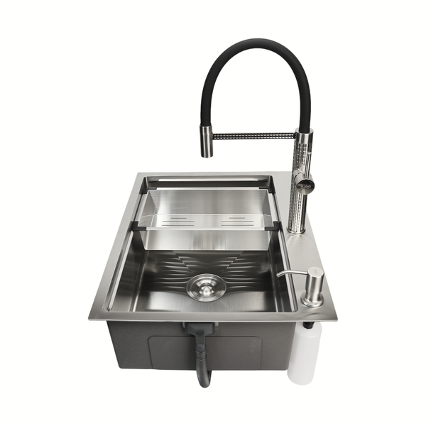 Комплект кухонної мийки Kroner KRP Geb&uuml;rstet 63х50HM ST15 BLK SL43832 фото