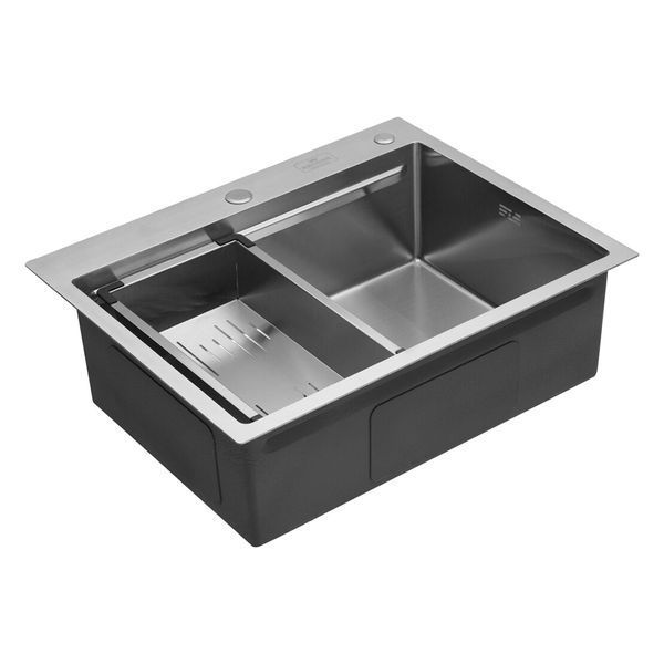 Комплект кухонної мийки Kroner KRP Geb&uuml;rstet 63х50HM ST15 BLK SL43832 фото