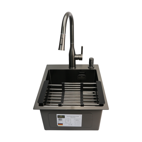 Комплект кухонної мийки Kroner KRP Schwarze 40х50HM PVD ST08 Grafite SL43821 фото