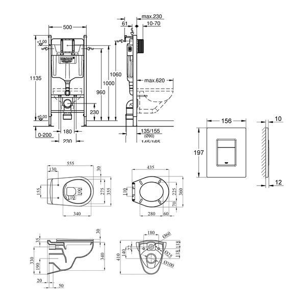 Комплект 4 в 1: Инсталляция Grohe QuickFix Solido 2 в 1 38971000 + Панель смыва для унитаза Grohe QuickFix Even 389662430 + Унитаз безободочный Kroner Oker WHI533536 RIMLESS- KO533536WHIR (38971966243KO53R) CV036762 фото