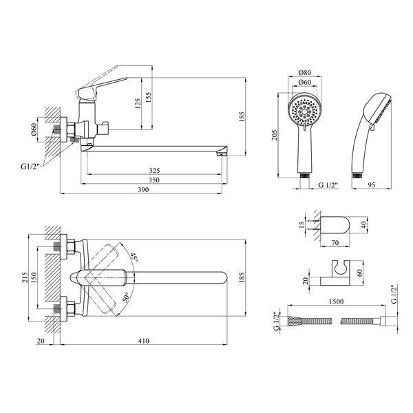 Смеситель для ванны Kroner KRP Dorn - C070 CV033915 фото