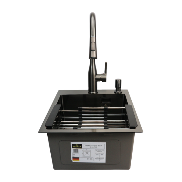 Комплект кухонной мойки Kroner KRP Schwarze 40х50HM PVD ST08 Grafite SL43821 фото
