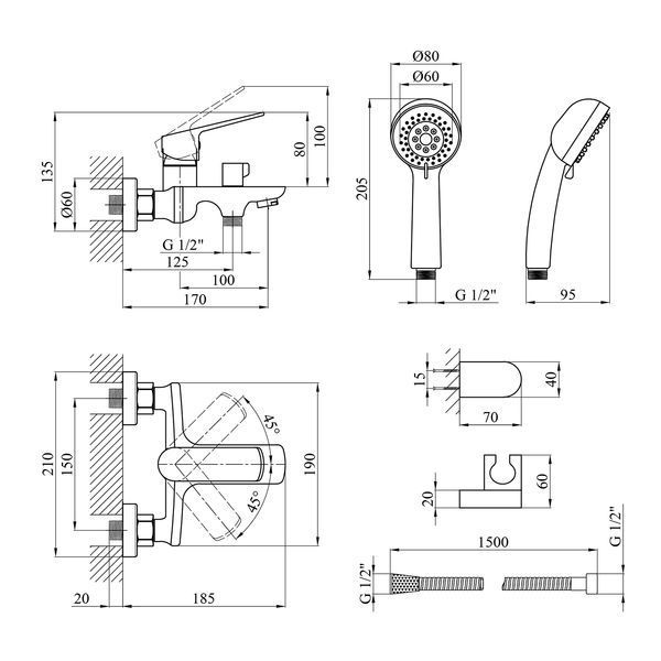 Смеситель для ванны Kroner KRP Dorn - C060 CV033916 фото