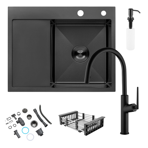 Комплект кухонної мийки Kroner KRP Schwarze 6350RHM PVD ST06 nero SL42155 фото