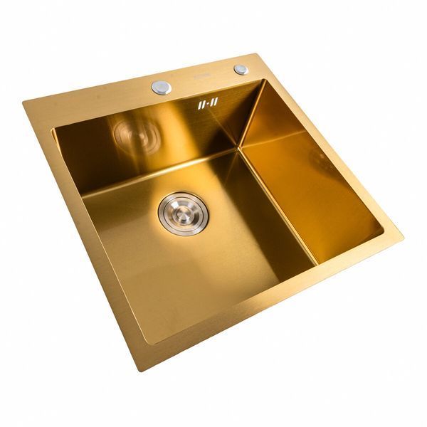 Кухонна мийка Platinum Handmade PVD золото 50*50/220 3,0/1,5 мм корзина та дозатор в комплекті 2744 фото