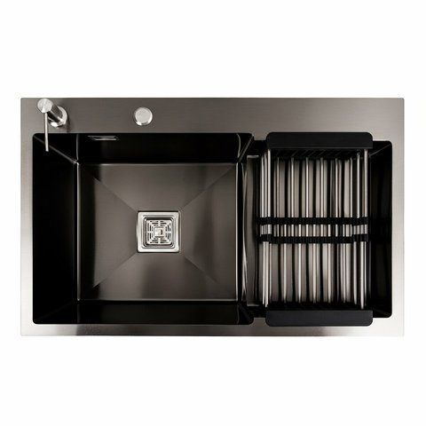 Кухонна мийка 78*50С L PVD чорна Platinum Handmade (поглиблена полиця, 3.0/1.0 мм) 42179 фото