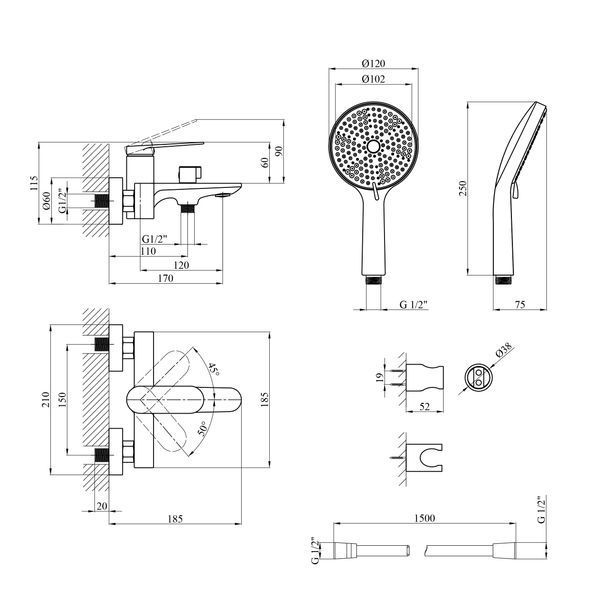 Змішувач для ванни Kroner Element 211315-3801 CV035954 фото