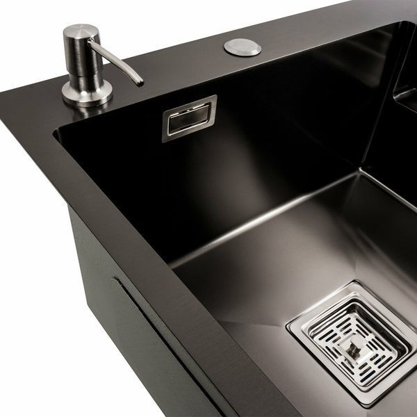 Кухонна мийка 78*50С L PVD чорна Platinum Handmade (поглиблена полиця, 3.0/1.0 мм) 42179 фото